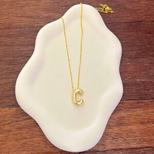 18K Gold Plated Initial C Pendant Bubble Balloon Letter Necklace Gold Jewerly